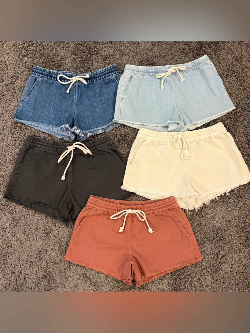 Aerie 5 pair Lot Chambray Multi Color Denim Raw Hem Drawstring Shorts size S